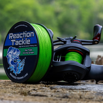 Línea de pesca trenzada Reaction Tackle - Sin decoloración, verde de alta visibilidad - NUEVA