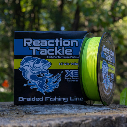 Línea de pesca trenzada Reaction Tackle X8 - Amarillo de alta visibilidad, 8 hebras