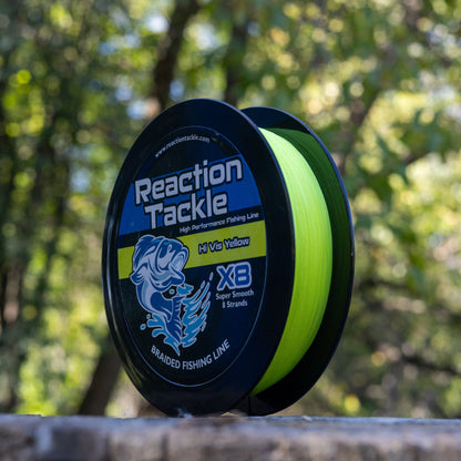 Línea de pesca trenzada Reaction Tackle X8 - Amarillo de alta visibilidad, 8 hebras