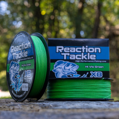 Línea de pesca trenzada Reaction Tackle X8 - Verde de alta visibilidad, 8 hebras