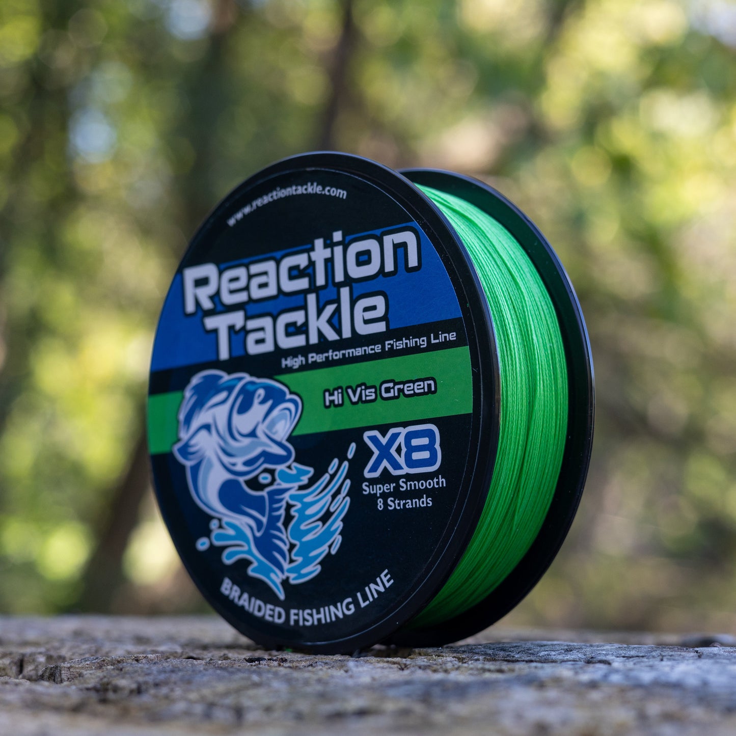 Línea de pesca trenzada Reaction Tackle X8 - Verde de alta visibilidad, 8 hebras