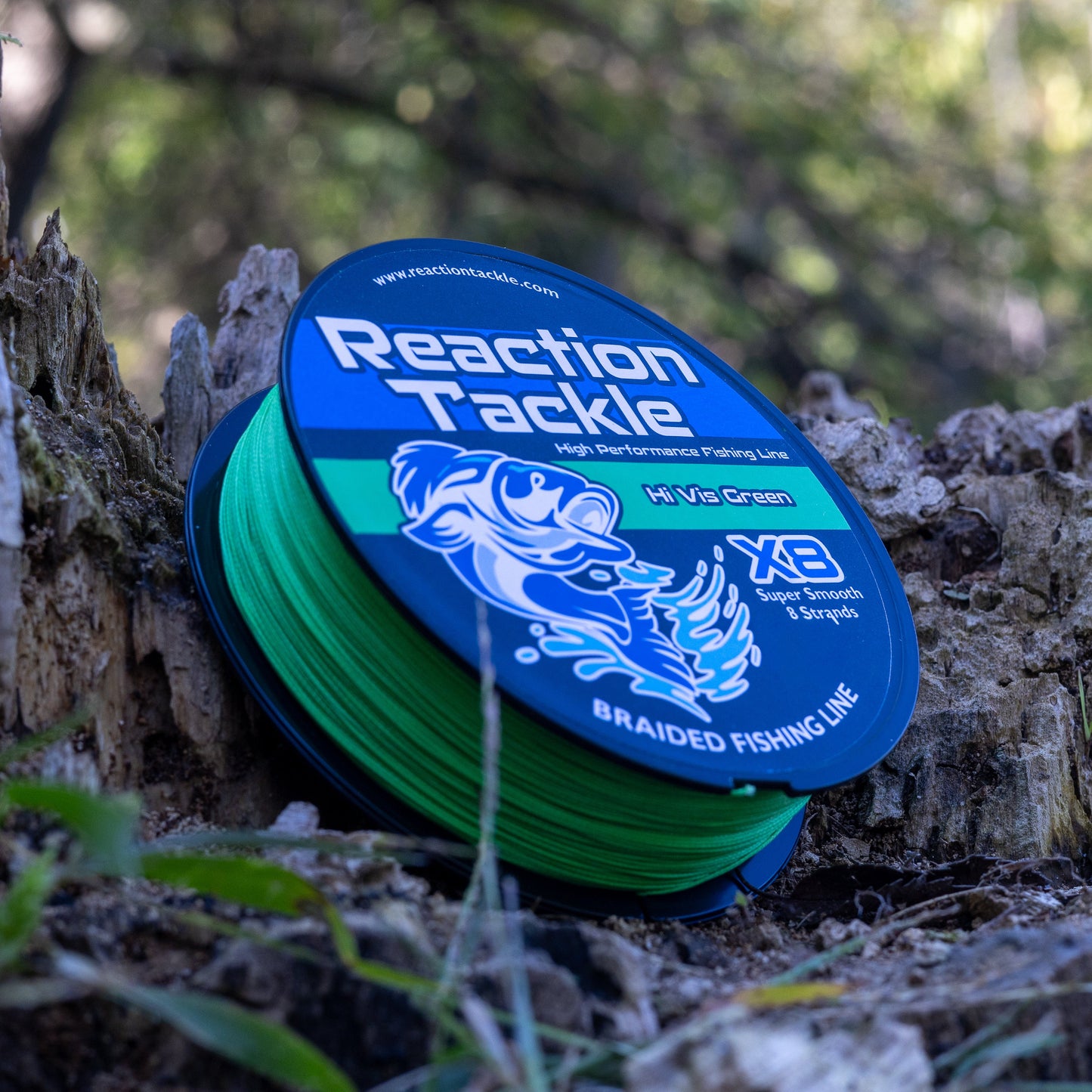 Línea de pesca trenzada Reaction Tackle X8 - Verde de alta visibilidad, 8 hebras