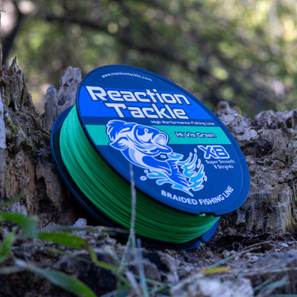 Línea de pesca trenzada Reaction Tackle X8 - Verde de alta visibilidad, 8 hebras