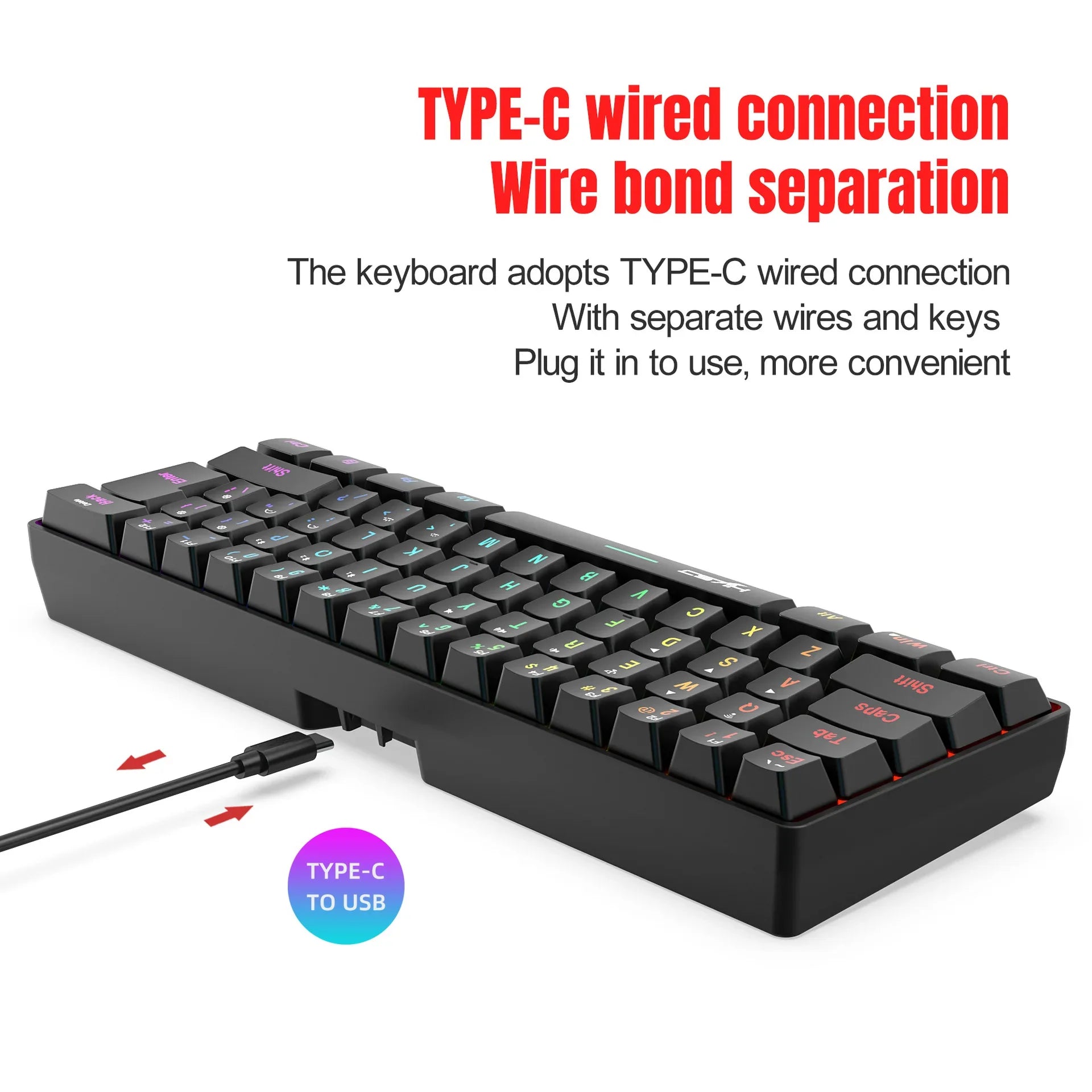 Wireless keyboard and mouse combo 60% compact, RGB backlit keys, black, Type-C cable included on Tampa Home & Garden Store