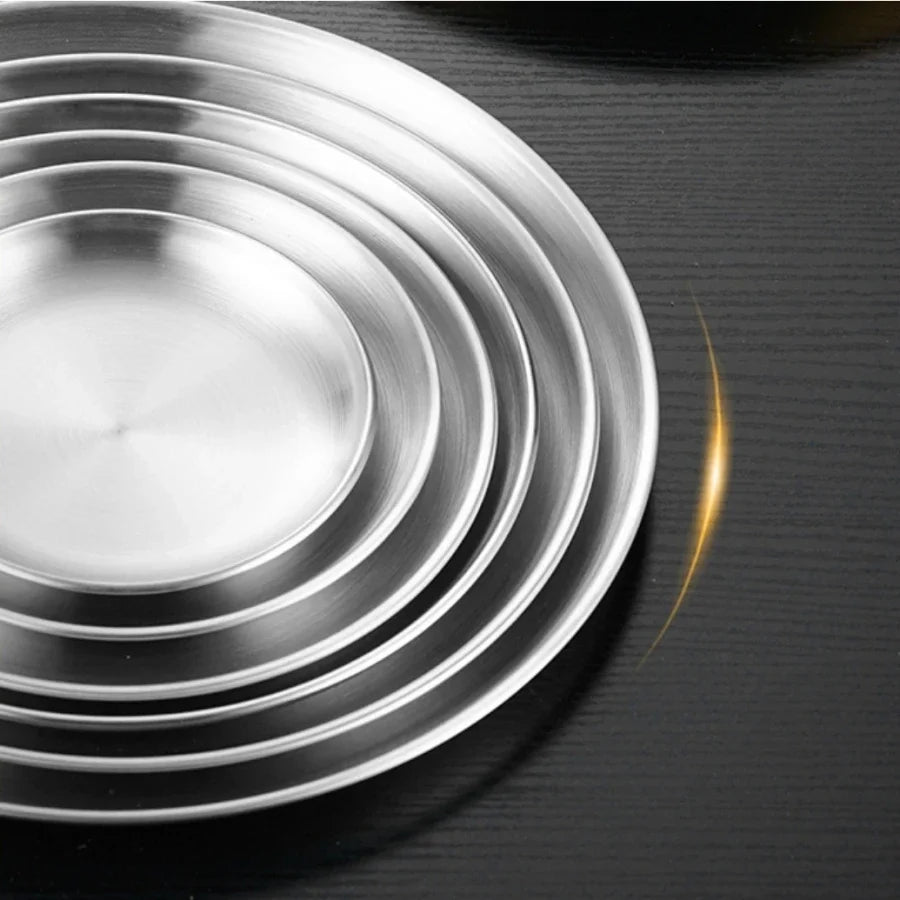 Stainless steel round plates, 4-piece set, silver finish, Perfecsy on Tampa Home & Garden Store