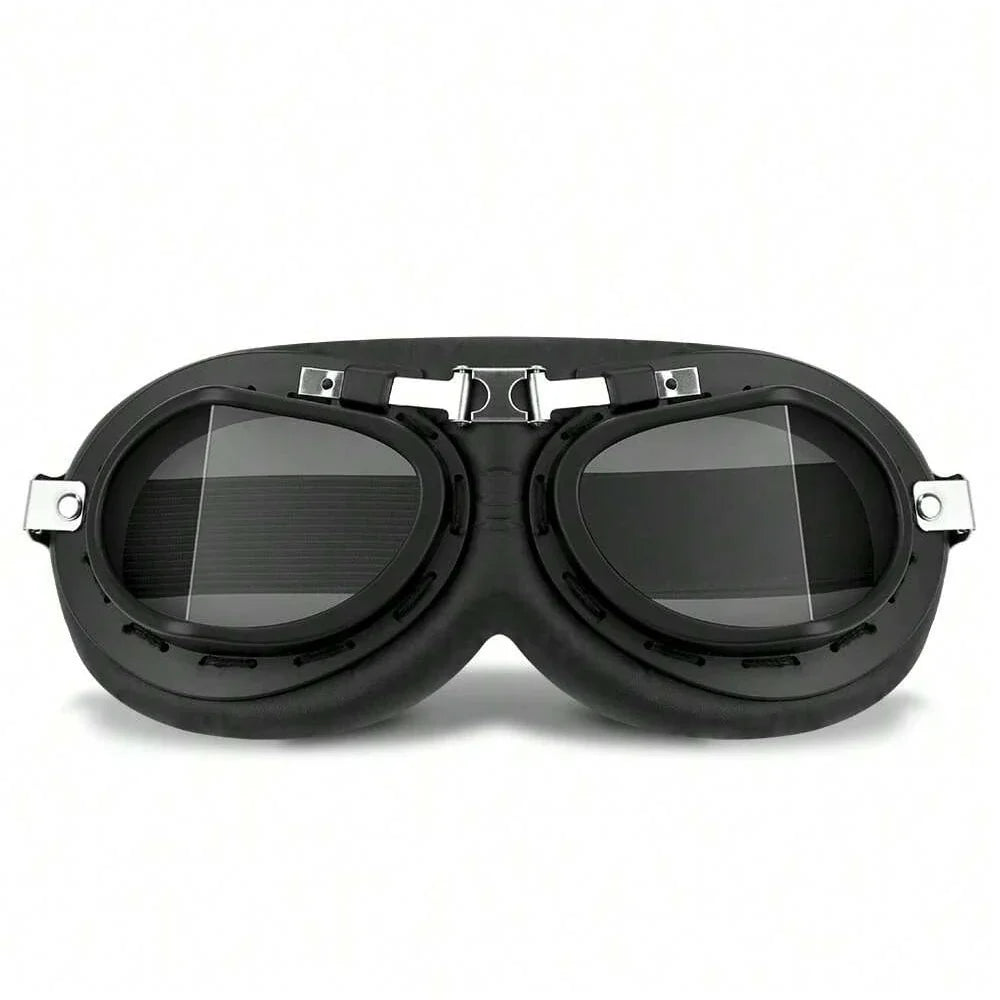 Motorcycle Leather Retro Goggles by BikerZoneZ, black leather padding and silver hardware on Tampa Home & Garden Store