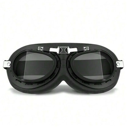 Motorcycle Leather Retro Goggles by BikerZoneZ, black leather padding and silver hardware on Tampa Home & Garden Store