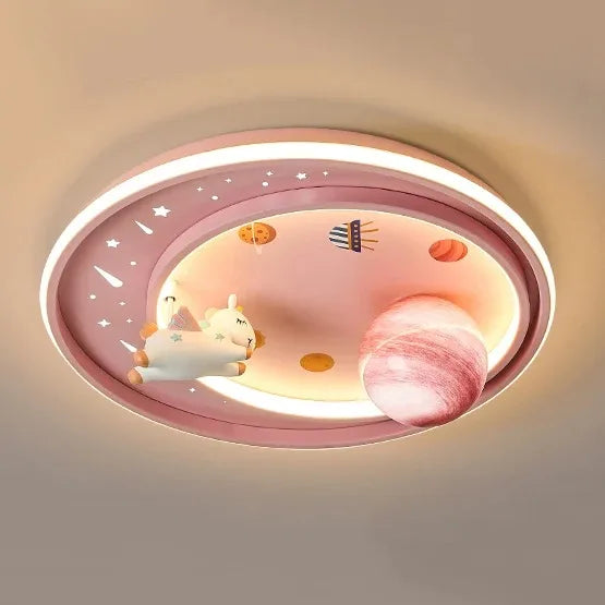 DecorBites Kids Moon Astronaut LED ceiling light eye care pink blue carton theme planets on Tampa Home & Garden Store