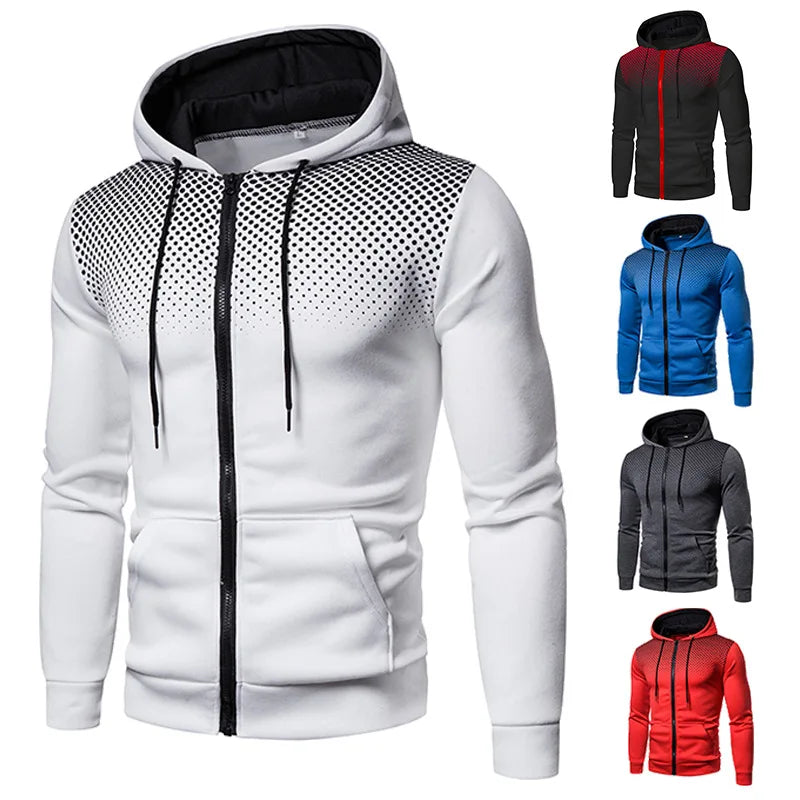Men's zip up hoodie polka dot pocket hoodie white black dotted gradient UpTrend Deals on Tampa Home & Garden Store