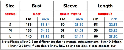 White Winter Jacket for Women size chart with bust, sleeve, and length for SML cm and inches on Tampa Home & Garden Store