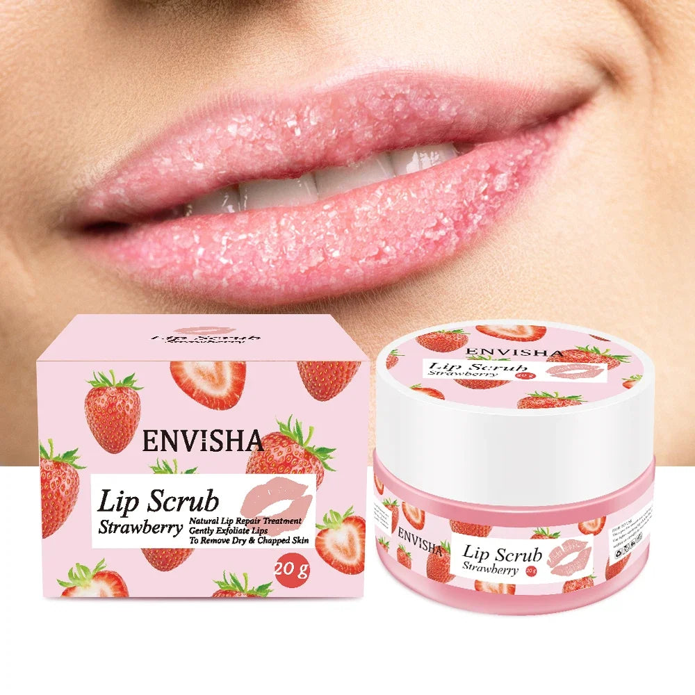 ENVISHA Strawberry Lip Scrub set with pink box and jar featuring strawberry pattern on Tampa Home & Garden Store