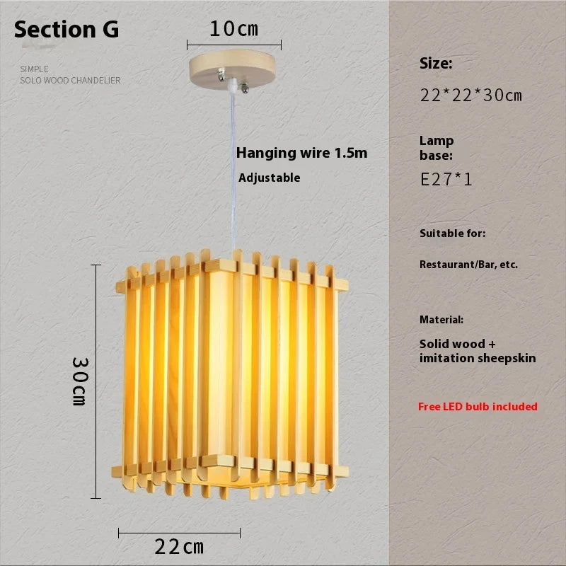 Perfecsy solid wood pendant light with vertical slats, 22x22x30 cm, E27 base, 1.5m hanging wire on Tampa Home & Garden Store