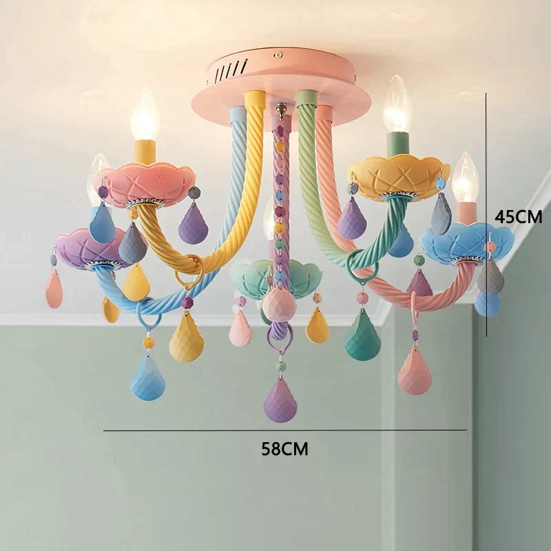 DecorBites Kids Room LED Macaron Ceiling Chandelier pastel arms teardrop crystals on Tampa Home & Garden Store