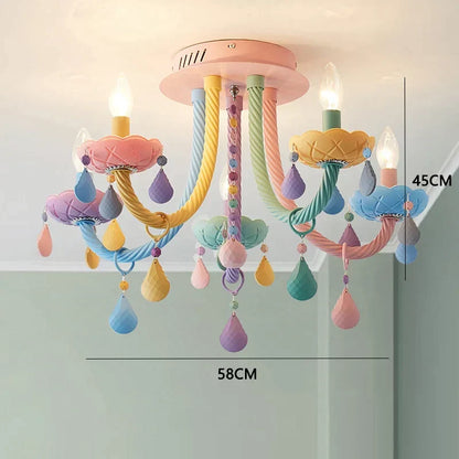 DecorBites Kids Room LED Macaron Ceiling Chandelier pastel arms teardrop crystals on Tampa Home & Garden Store