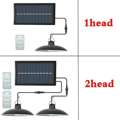 Solar Pendant Light Outdoor LED Double-Head Chandelier Waterproof Remote Lamp