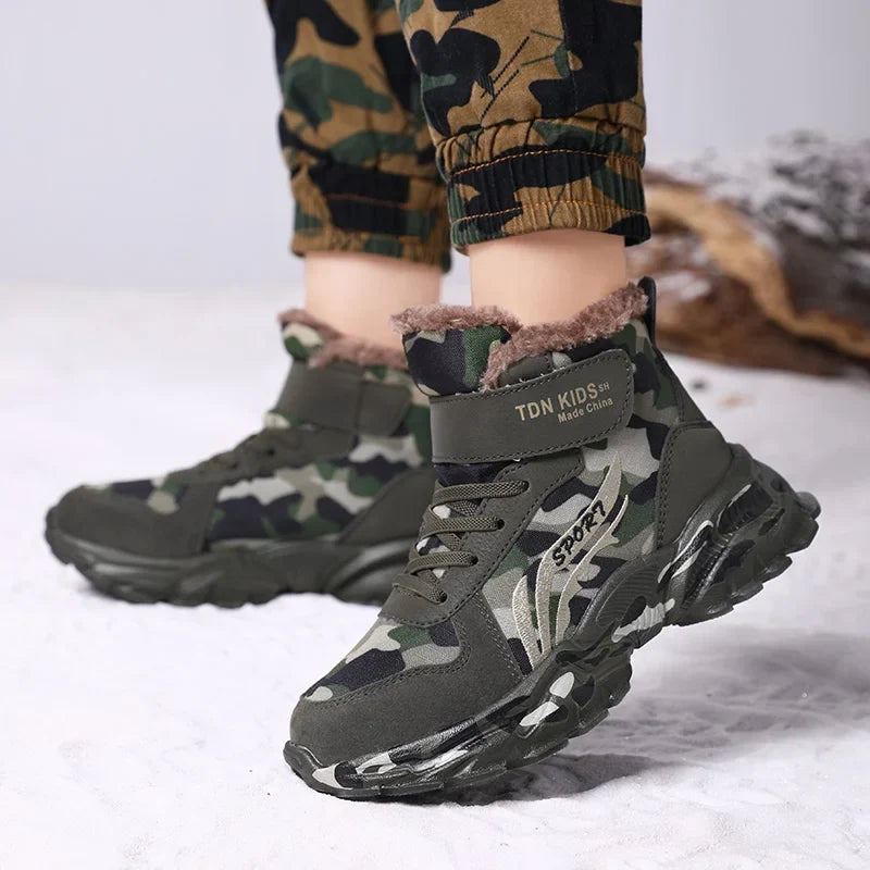 Kids snow boots camouflage with plush lining and anti-slip sole by TDN KIDS on Tampa Home & Garden Store
