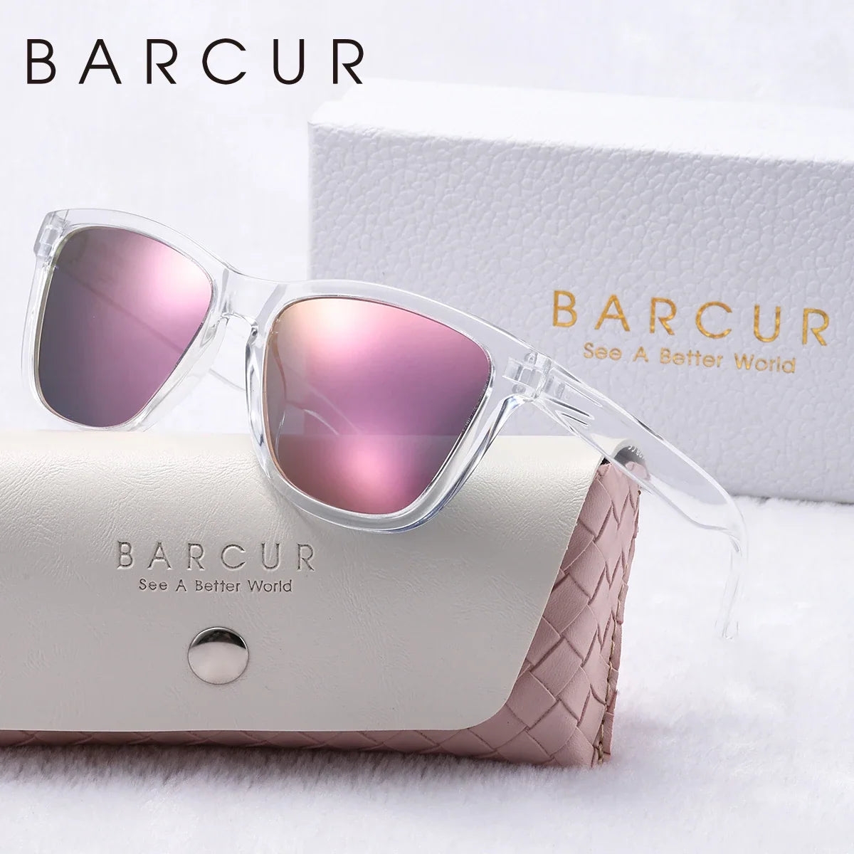BARCUR polarized sunglasses for women, transparent frame, pink mirrored UV400 lenses on Tampa Home & Garden Store