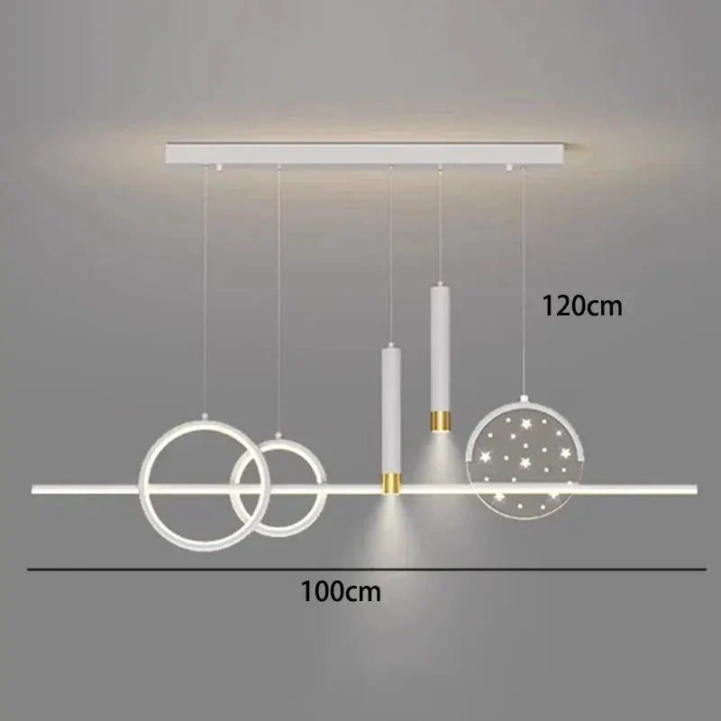 DecorBites LED Pendant Chandeliers white metal with gold accents; rings, cylinders, disk on Tampa Home & Garden Store