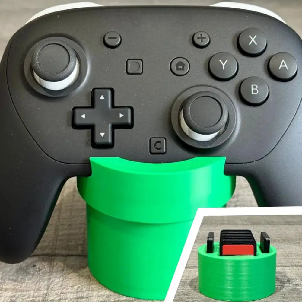 Game controller stand with green 3D-printed dock for Switch/Xbox controllers, FLIPSTYLEZLLC on Tampa Home & Garden Store