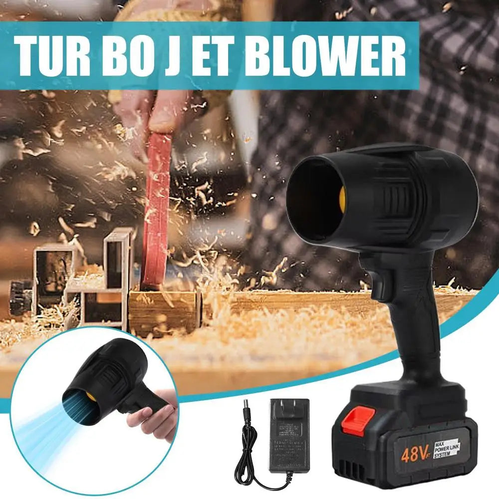 Cordless Mini Air Blower black handheld jet fan 48V battery with red power switch on Tampa Home & Garden Store