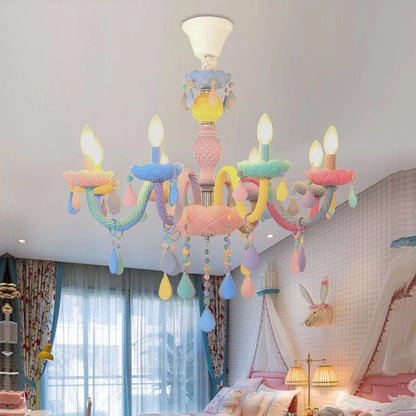 DecorBites Kids Room LED Macaron Ceiling Chandelier in pastel pink blue yellow with beads on Tampa Home & Garden Store