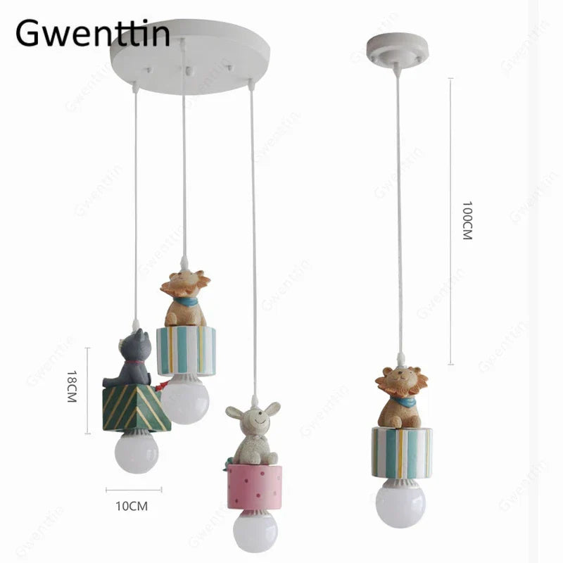 Decorbites Kids Animal Pendant Lamp with rabbit, cat and lion figures on striped blocks on Tampa Home & Garden Store