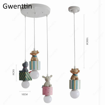 Decorbites Kids Animal Pendant Lamp with rabbit, cat and lion figures on striped blocks on Tampa Home & Garden Store