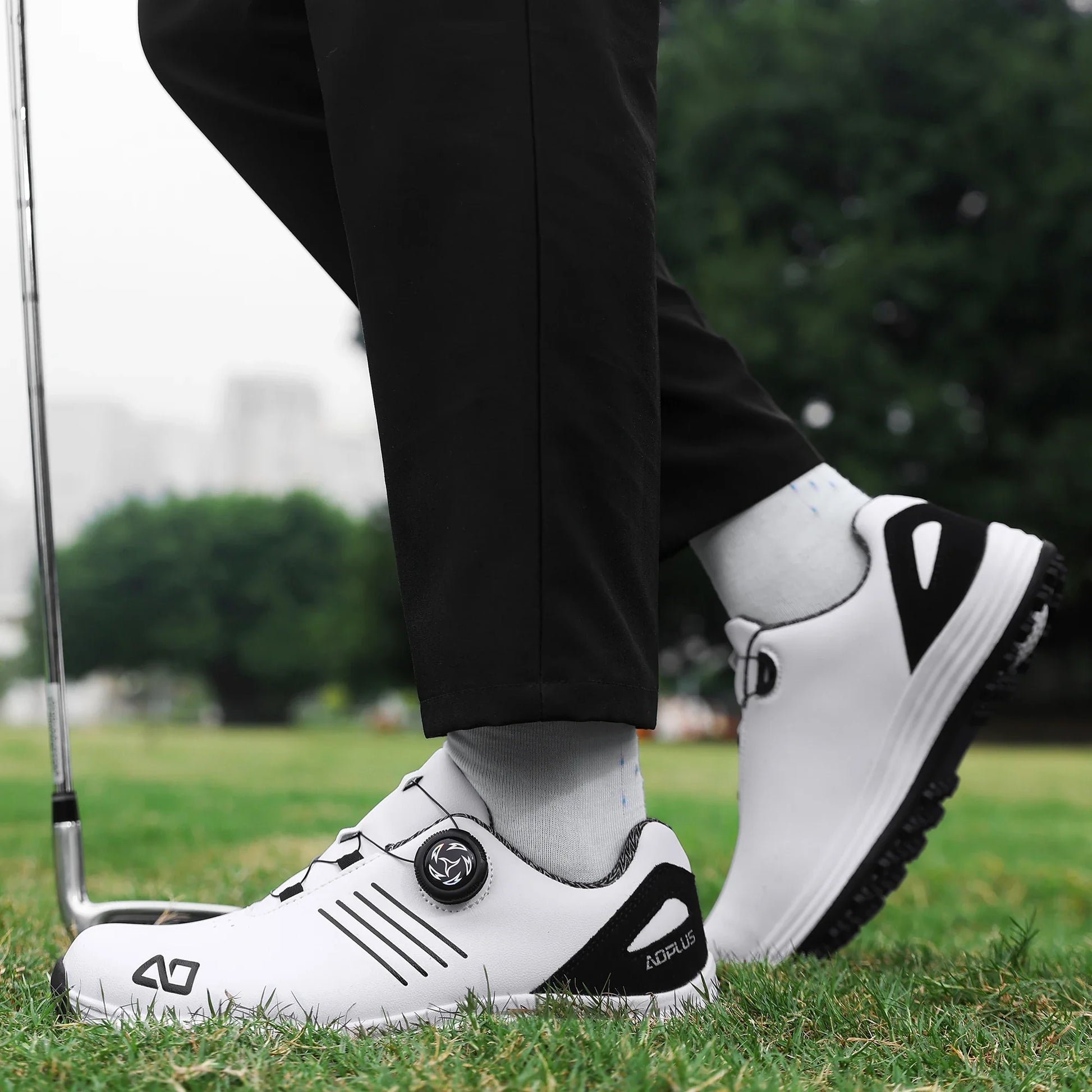 Golf Shoes EstaliosFit white unisex anti-slip outdoor shoes with black accents on Tampa Home & Garden Store