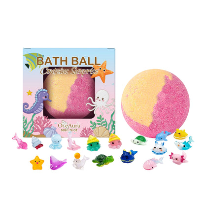 12pc bath bomb set with colorful speckled spheres and surprise toys in ocean-themed packaging on Tampa Home & Garden Store