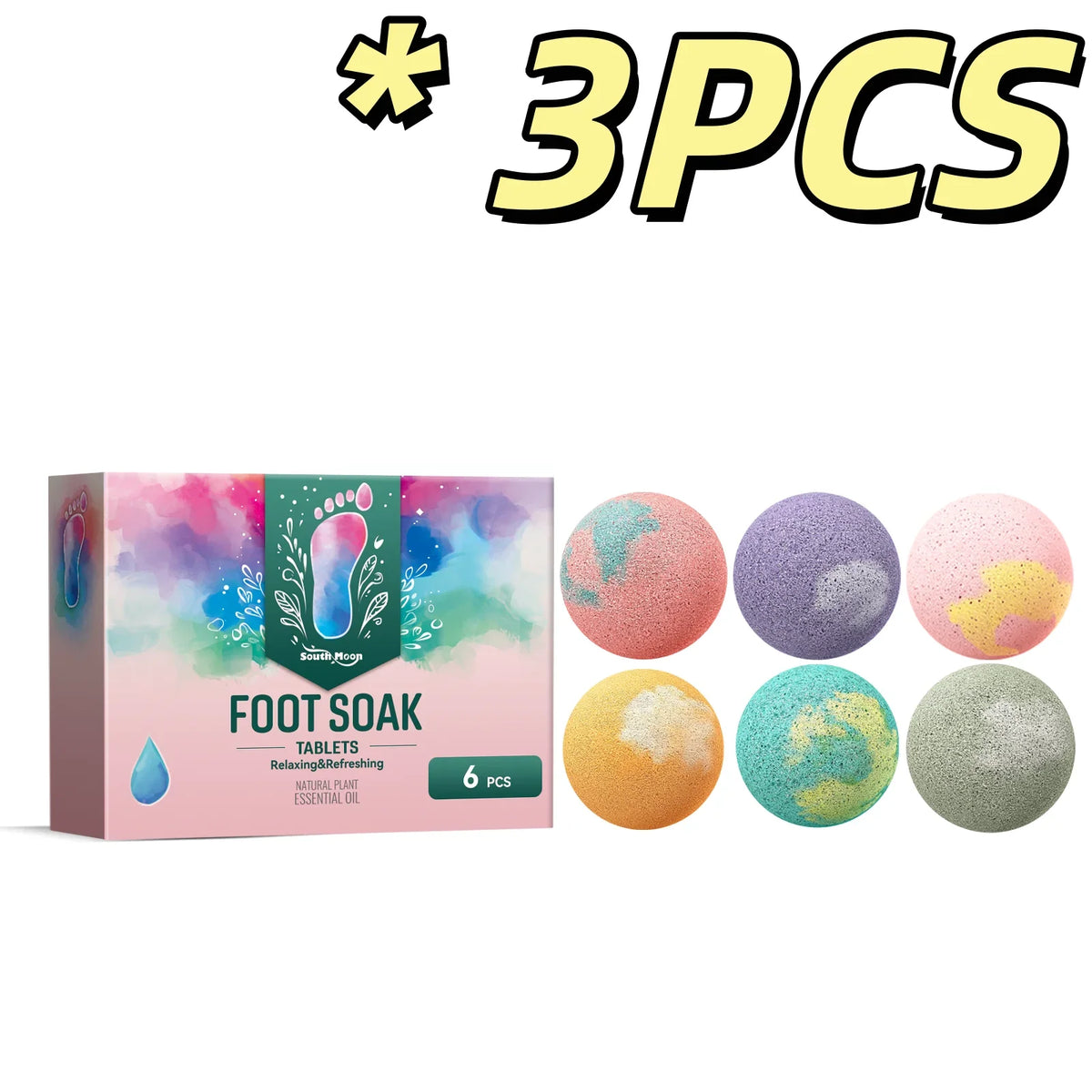 South Moon Foot Soak Tablets 6 pcs set with colorful bath balls and herbal essential oil on Tampa Home & Garden Store
