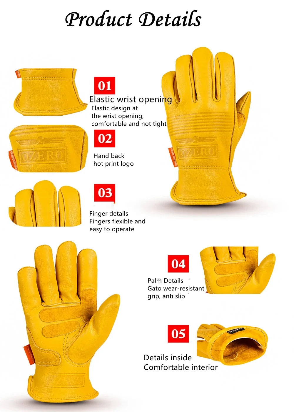 BikerZoneZ yellow sheep leather motorcycle gloves with elastic wrist and palm grip details on Tampa Home & Garden Store