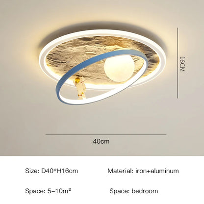 DecorBites Kids Moon Astronaut LED Ceiling Light with blue orbit rings on Tampa Home & Garden Store