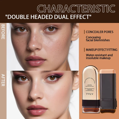 TVLV Skin Tint Stick concealer by Silcy Skin; before/after model shots with foundation on Tampa Home & Garden Store