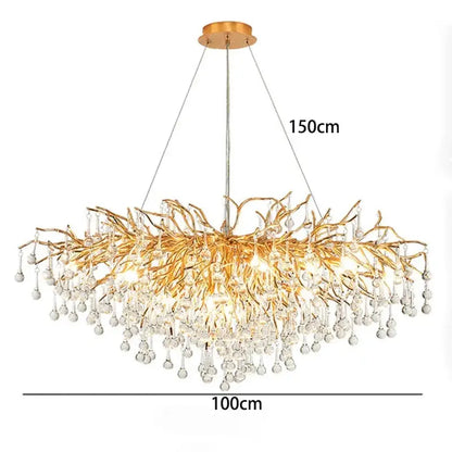 DecorBites LED pendant chandelier gold-tone branched frame with crystal drops 150cm drop on Tampa Home & Garden Store