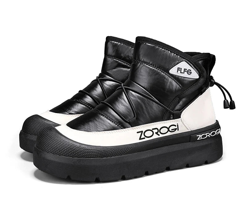 Mens Winter Ankle Boots pair black padded upper with white midsole and chunky sole ZOROGI logo on Tampa Home & Garden Store