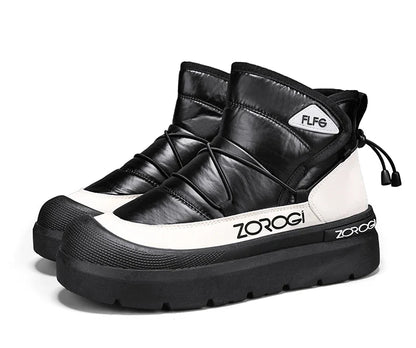 Mens Winter Ankle Boots pair black padded upper with white midsole and chunky sole ZOROGI logo on Tampa Home & Garden Store