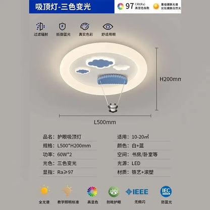 DecorBites Kids Room LED Ceiling Lamp Chandelier white fixture blue ring clouds panda pendant on Tampa Home & Garden Store