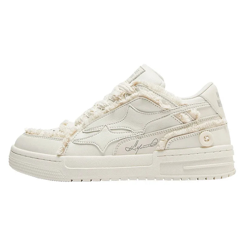 Tennis sneakers cream leather with plush trim and star detail by EstaliosFit on Tampa Home & Garden Store