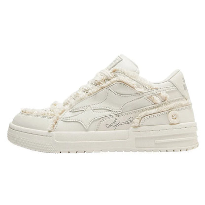 Tennis sneakers cream leather with plush trim and star detail by EstaliosFit on Tampa Home & Garden Store