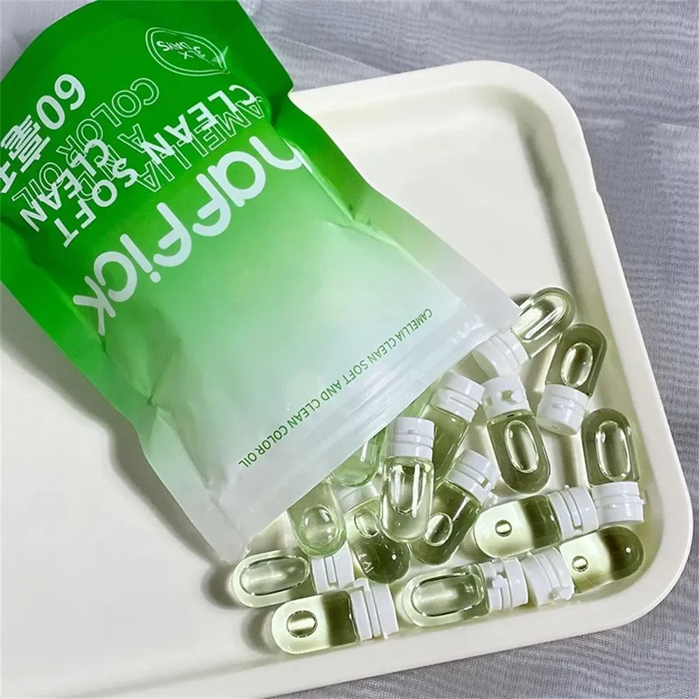 Silcy Skin cleansing oil capsules in translucent green liquid, travel-friendly 10/30pcs pack on Tampa Home & Garden Store