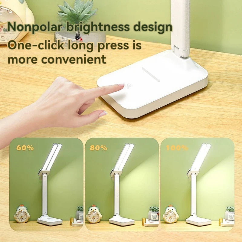 Dual Head LED Desk Lamp | USB Rechargeable Foldable Dimmable Study Reading Light