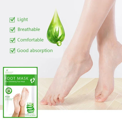 Foot mask Silcy Skin with aloe packaging, feet shown for exfoliating pedicure treatment on Tampa Home & Garden Store