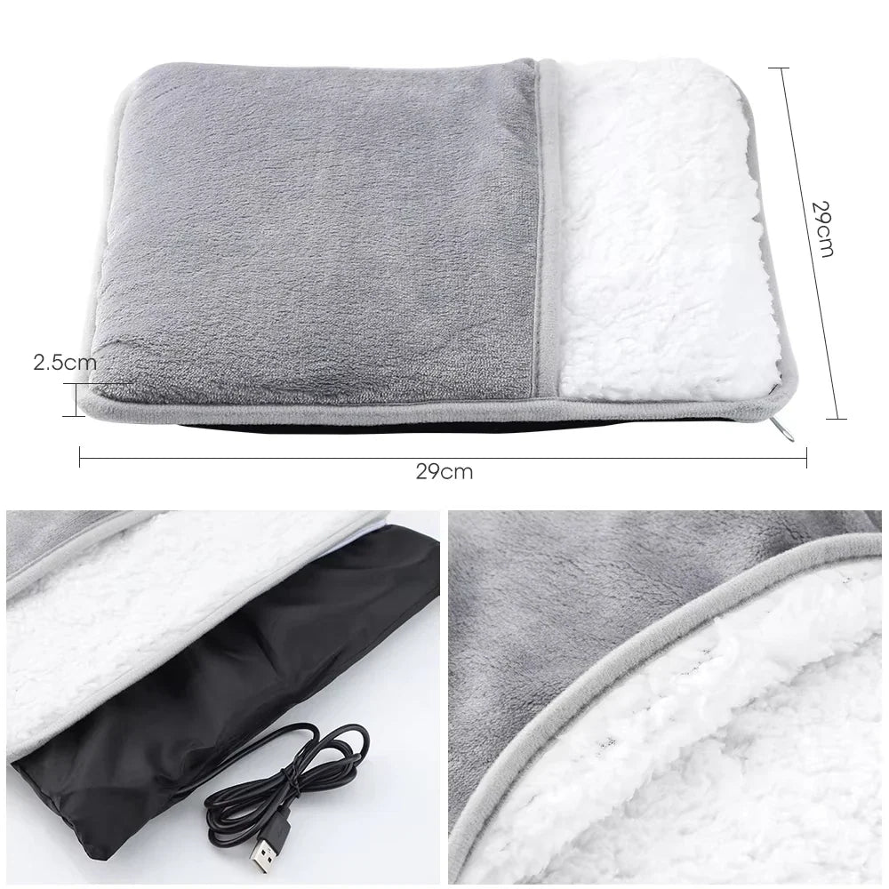 Foot heating pad by Silcy Skin, plush grey with white fleece, USB powered, 29x29cm on Tampa Home & Garden Store