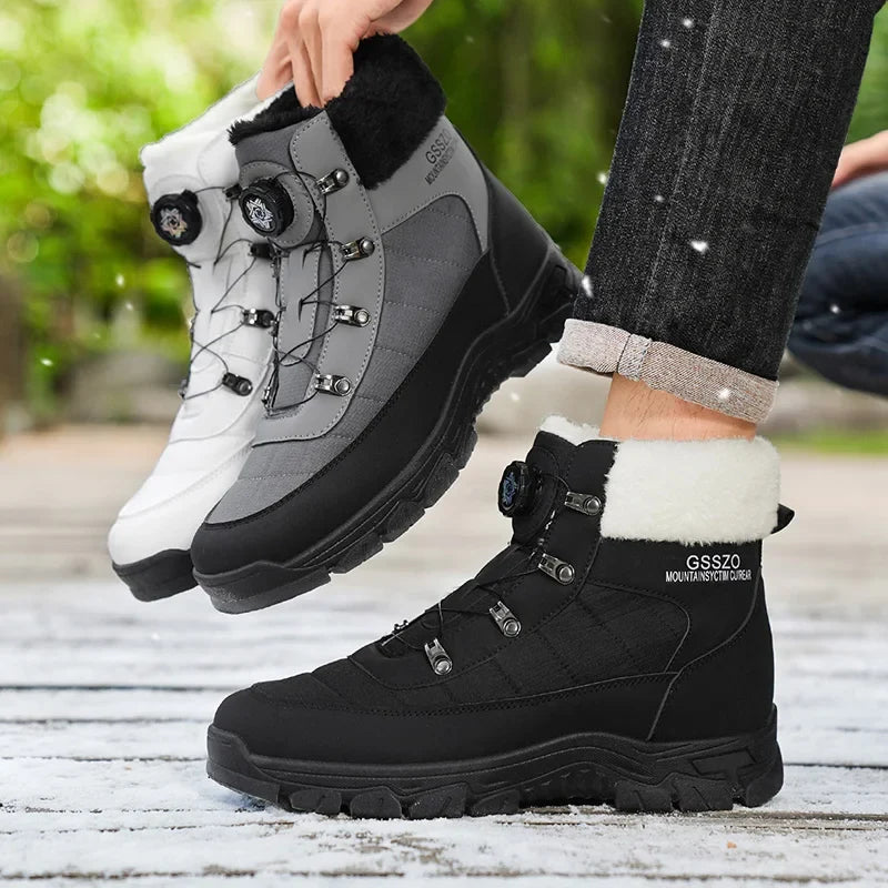 Mens Winter Snow Boots UpTrend Deals black gray fur-lined boots pair with durable sole on Tampa Home & Garden Store