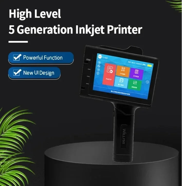 Portable handheld 25.4mm TIJ inkjet printer with color touchscreen, UpTrend Deals, pedestal on Tampa Home & Garden Store