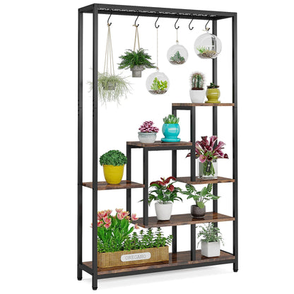 5 Tier Indoor Plant Stand With Shelves And Hooks