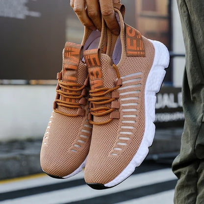 Training shoes EstaliosFit, breathable tan mesh athletic shoes with white sole on Tampa Home & Garden Store