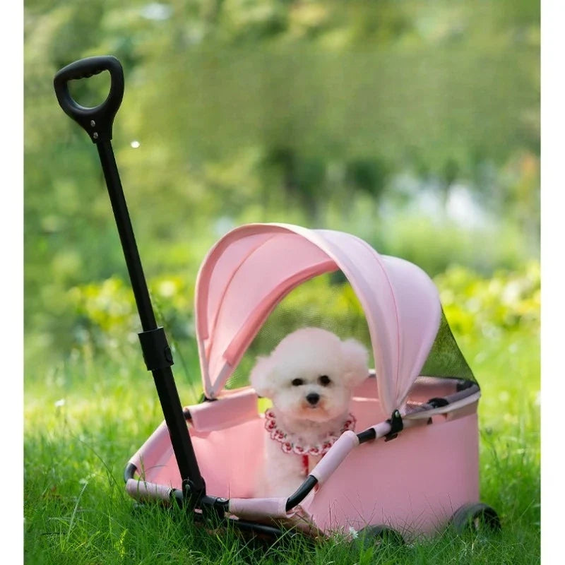 Pet Zen pink 4-Wheel Dog Stroller with sunshade for small dogs, includes mesh window and carrier on Tampa Home & Garden Store