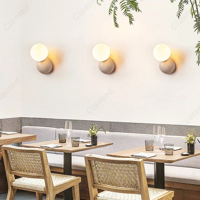 Perfecsy retro LED cream wind tunnel stone lamp wall sconces with round globes warm glow on Tampa Home & Garden Store
