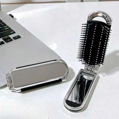Portable compact air-cushion comb with handheld mirror in silver travel case 2pc by Silcy Skin on Tampa Home & Garden Store